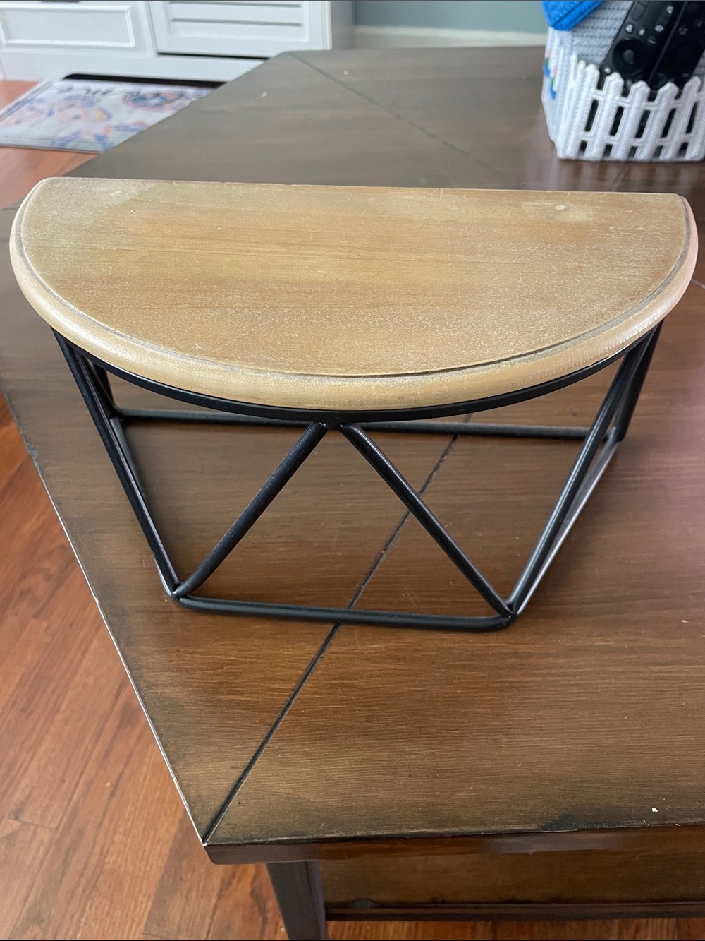 Half Moon Wood Accent Shelf with Black Metal Base - Light Oak